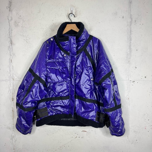 Free People Movement Vagabond Fleece Bomber Jacket Purple Black NWOT Large - Picture 8 of 12